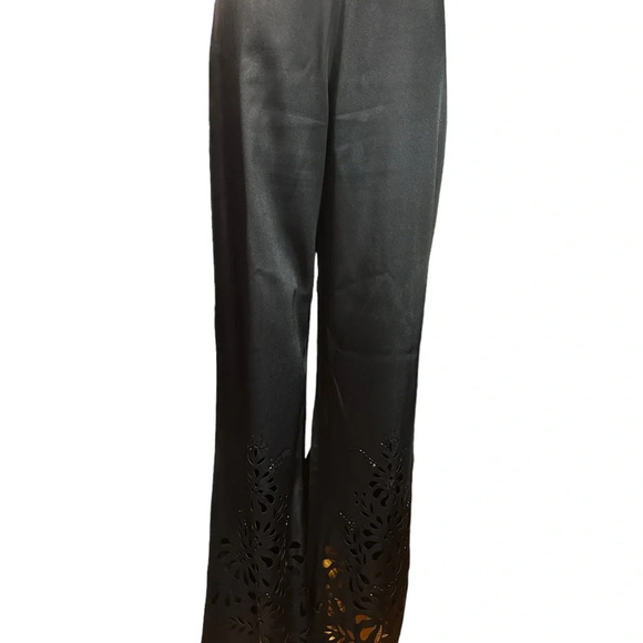 KM Collections By Milla Bell Black Satin Punch Hole Pantsuit Bell Bottoms Prom - Picture 7 of 11